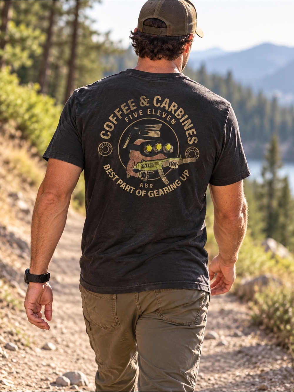 5.11 Tactical Coffee & Carbines Graphic Tee - Black with Gold Print